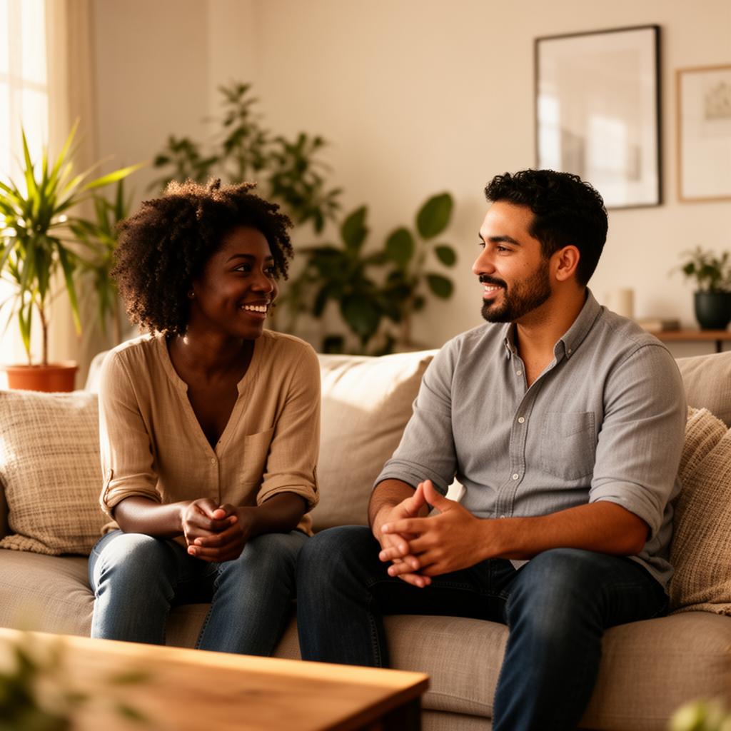 Two people in genuine, attentive conversation